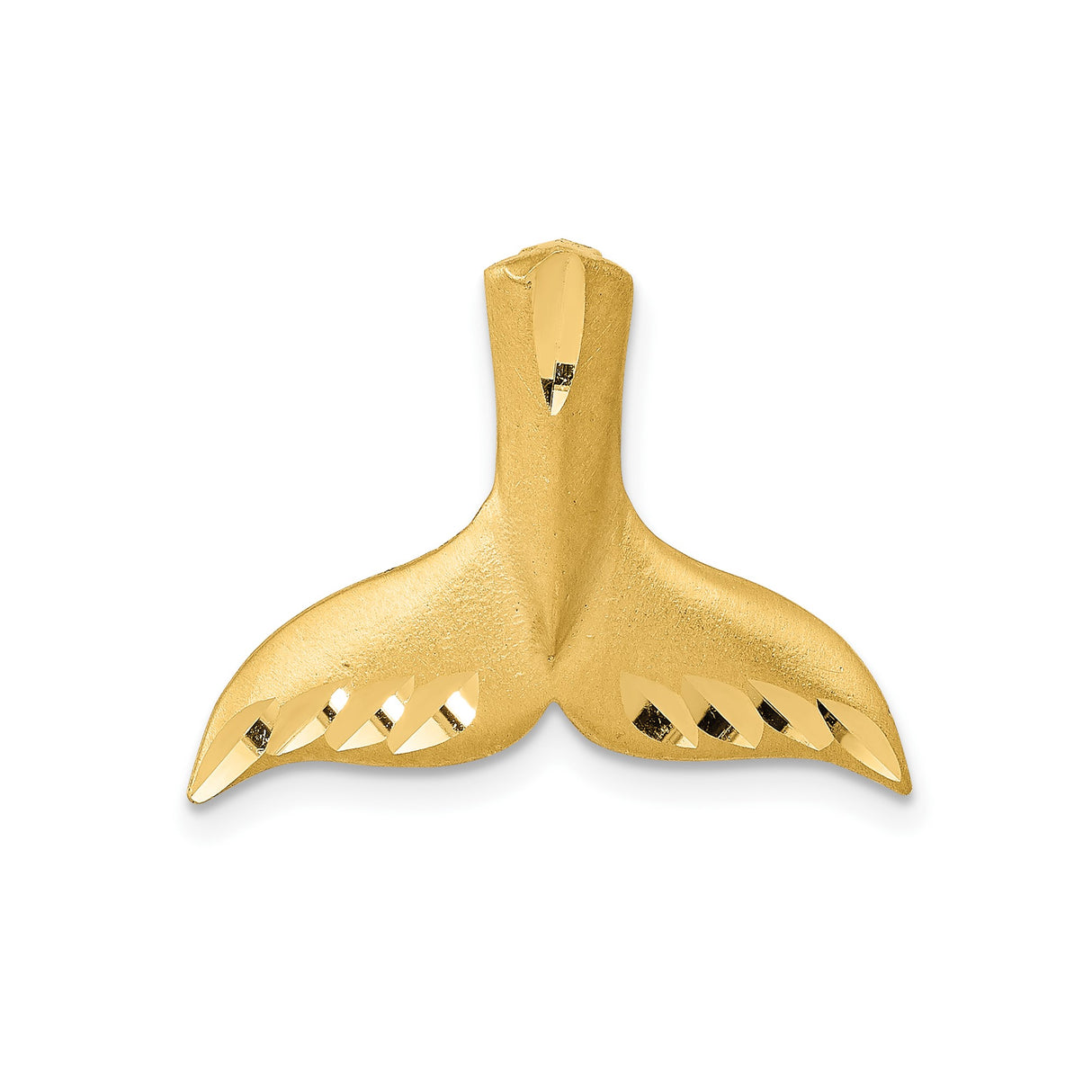 14k Yellow Gold Whale Tail Pendant, Polished and Textured Ocean Symbol Charm