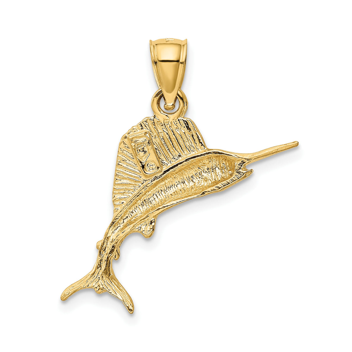 14k Yellow Gold Sailfish Pendant, Detailed Billfish Ocean Design for Men or Unisex