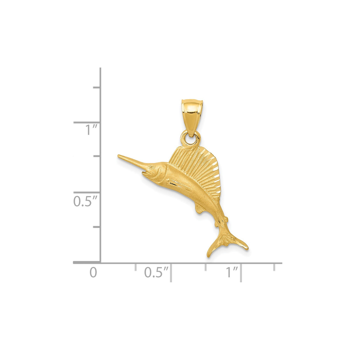 14k Yellow Gold Sailfish Pendant, Detailed Billfish Ocean Design for Men or Unisex