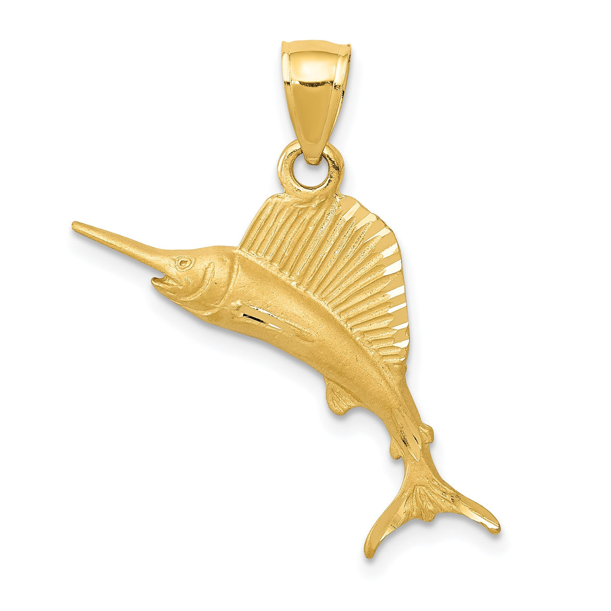 14k Yellow Gold Sailfish Pendant, Detailed Billfish Ocean Design for Men or Unisex