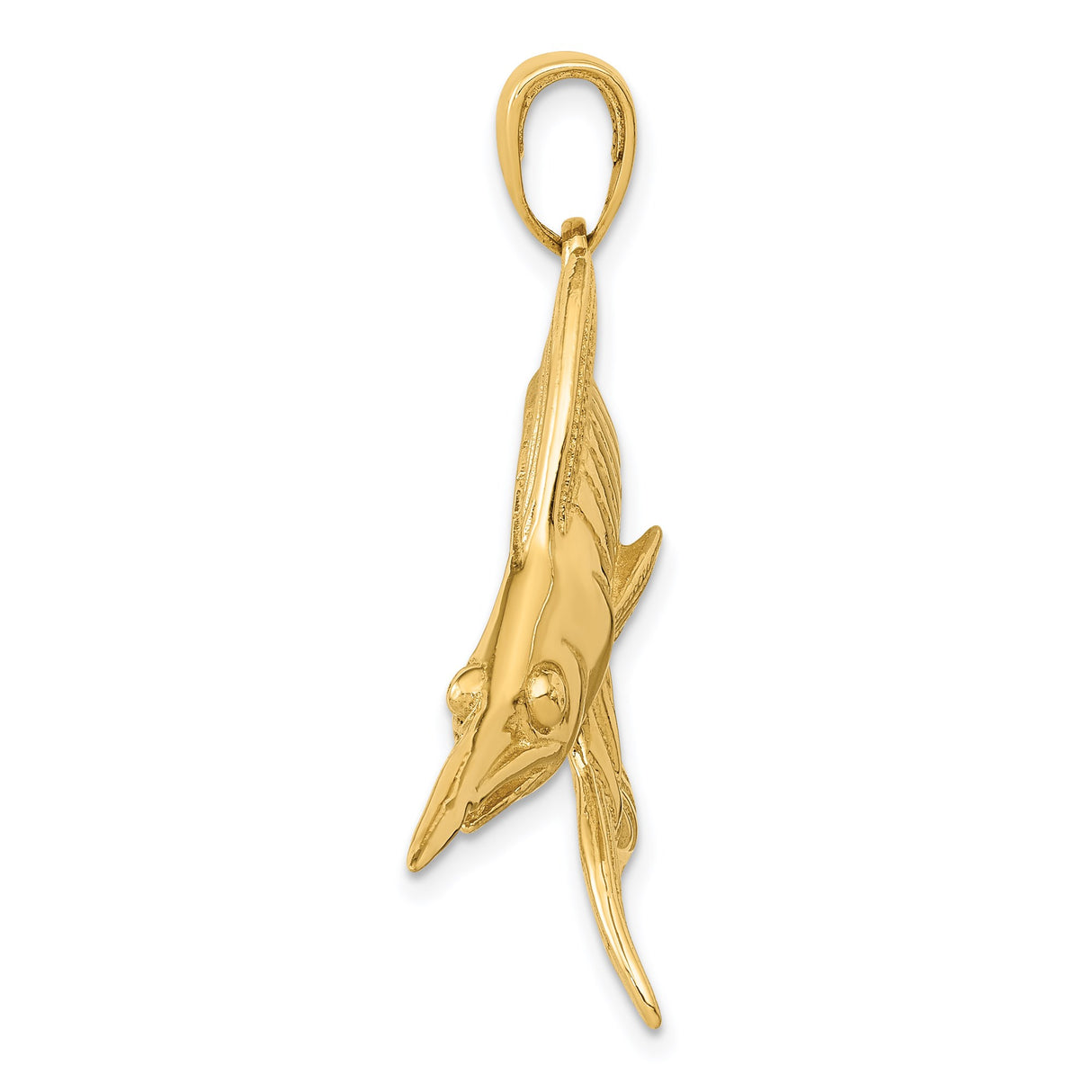 14k Yellow Gold Marlin Fish Pendant, Detailed Sailfish Ocean Life Charm for Men