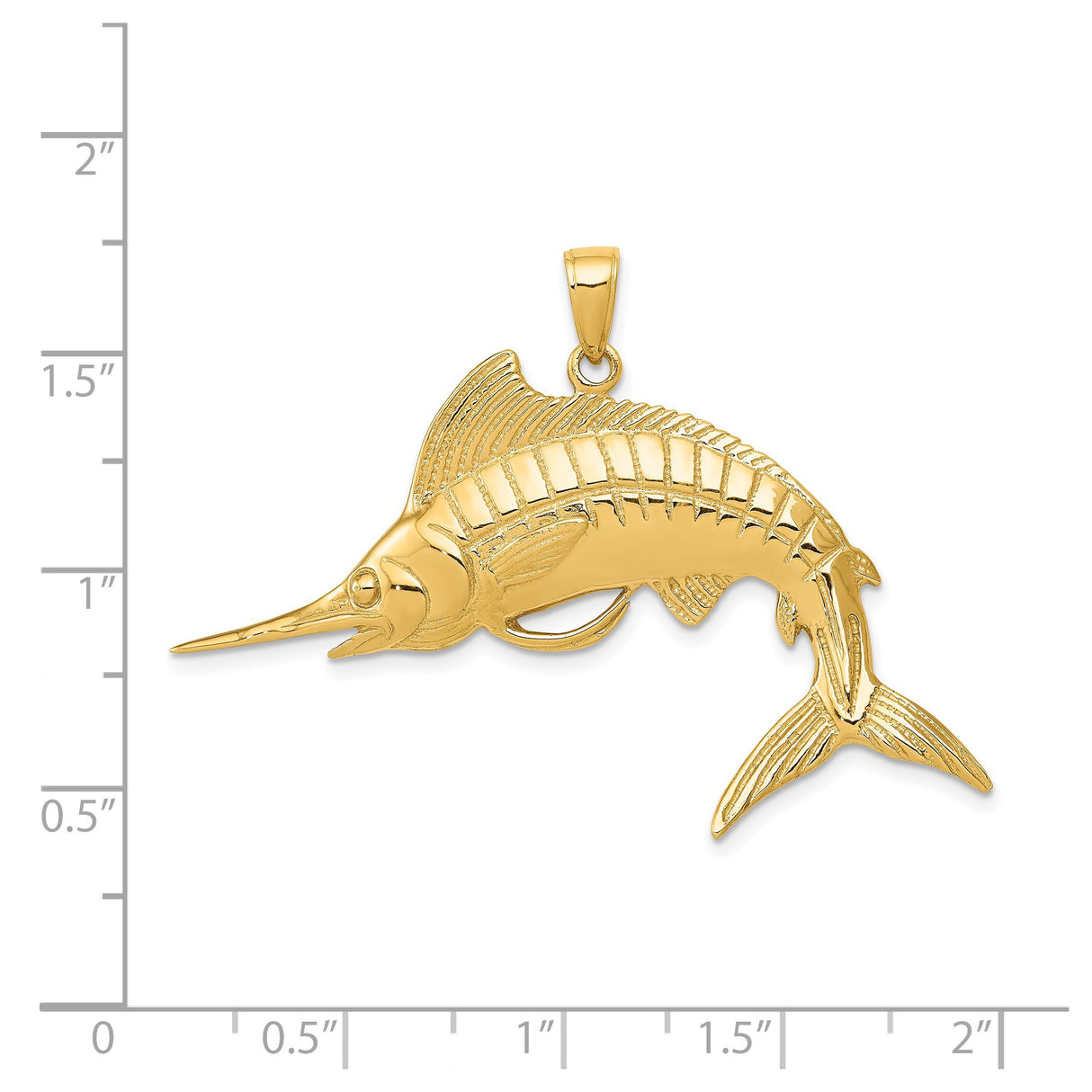 14k Yellow Gold Marlin Fish Pendant, Detailed Sailfish Ocean Life Charm for Men