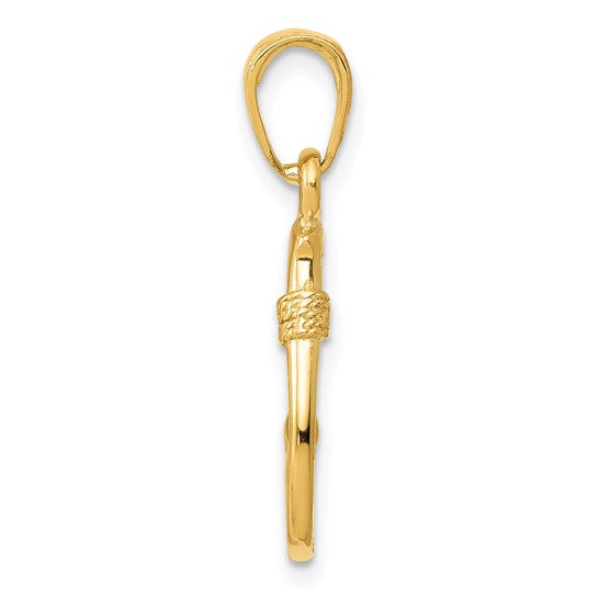 14k Yellow Gold Fish Hook Pendant, Hawaiian Nautical Design for Men or Women