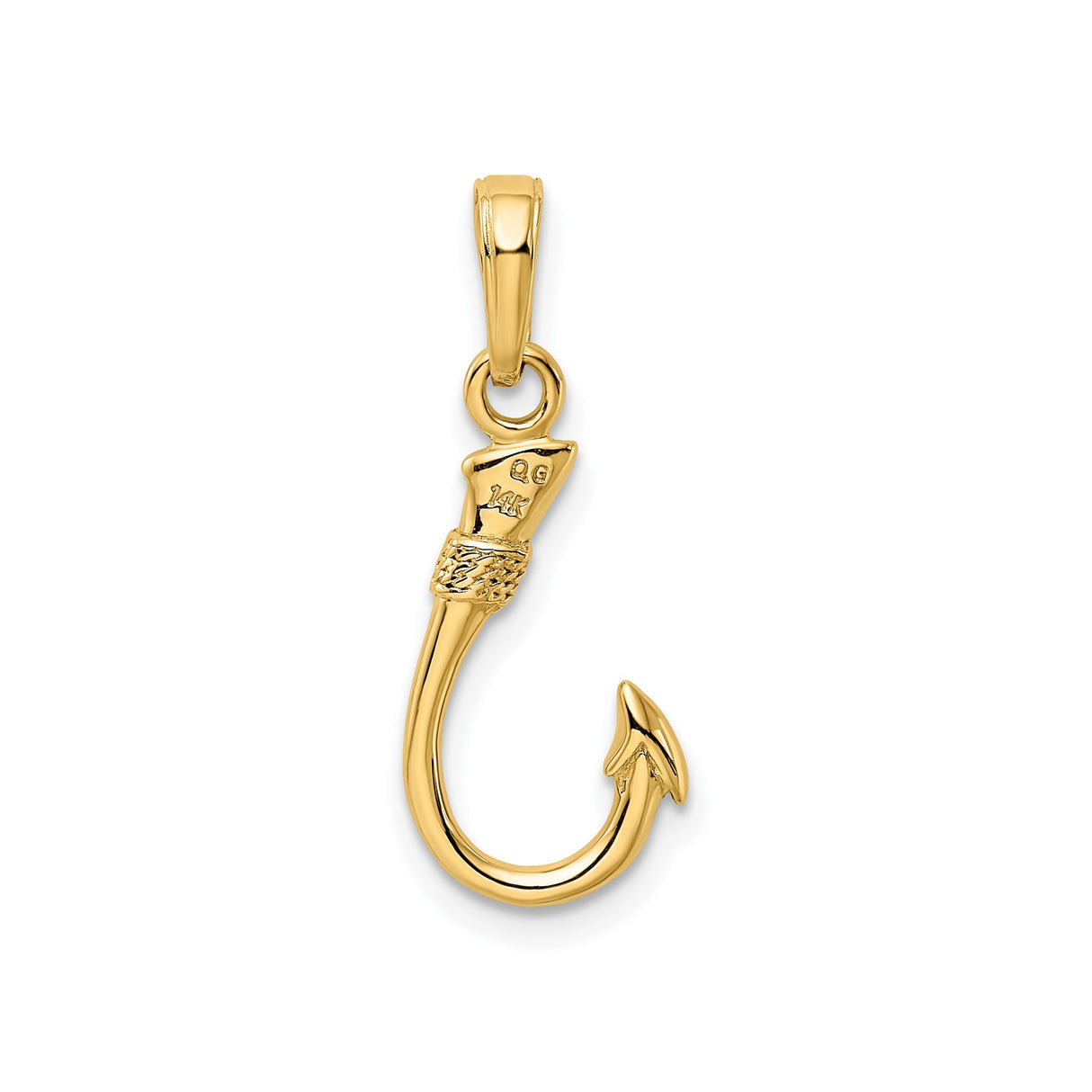 14k Yellow Gold Fish Hook Pendant, Hawaiian Nautical Design for Men or Women
