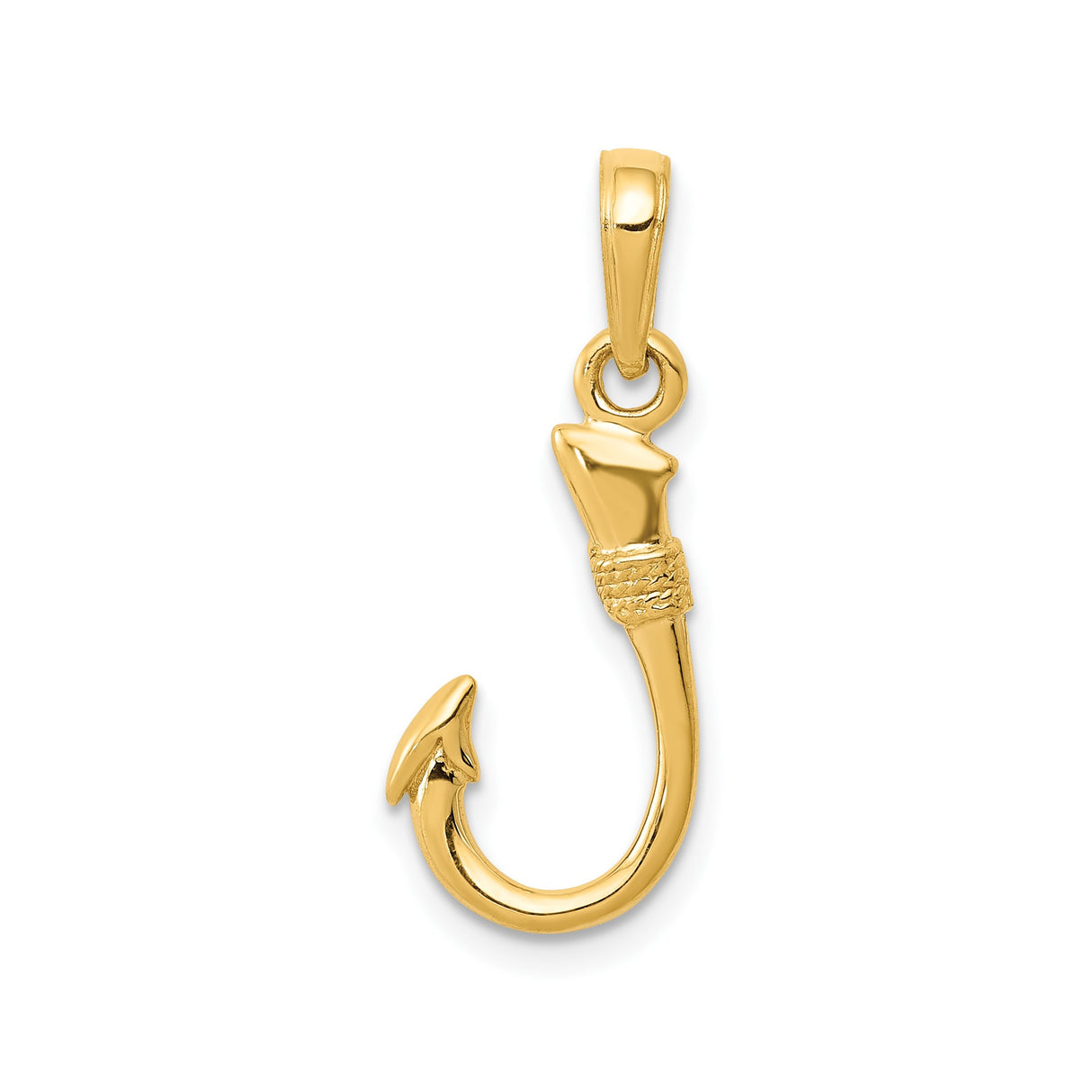 14k Yellow Gold Fish Hook Pendant, Hawaiian Nautical Design for Men or Women