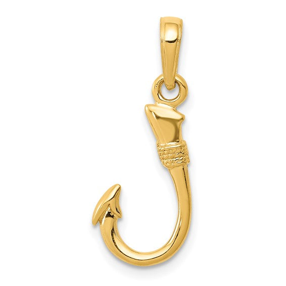 14k Yellow Gold Fish Hook Pendant, Hawaiian Nautical Design for Men or Women