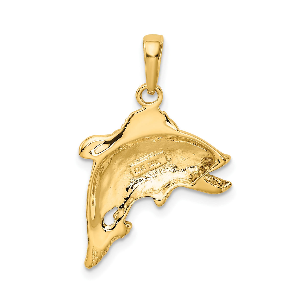 14k Yellow Gold Bass Pendant with Realistic Open Mouth Fish Design