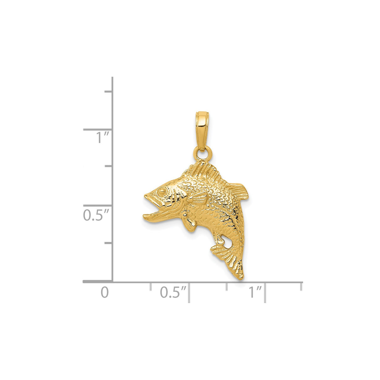 14k Yellow Gold Bass Pendant with Realistic Open Mouth Fish Design