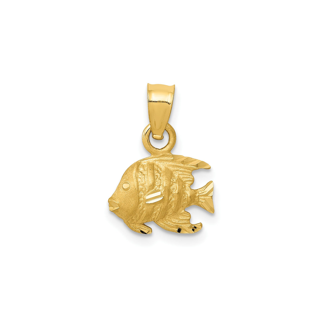 14k Yellow Gold Tropical Fish Pendant with Angelfish Design, Nautical Ocean Life Charm