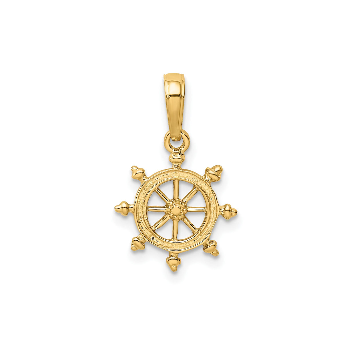 14k Yellow Gold Ship Wheel Pendant, Nautical Helm Charm, Maritime Theme Unisex Jewelry