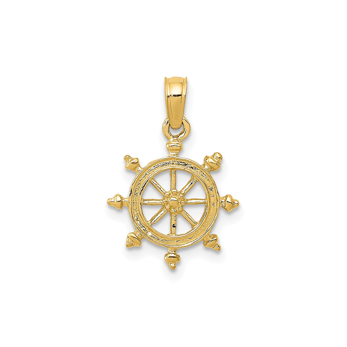 14k Yellow Gold Ship Wheel Pendant, Nautical Helm Charm, Maritime Theme Unisex Jewelry