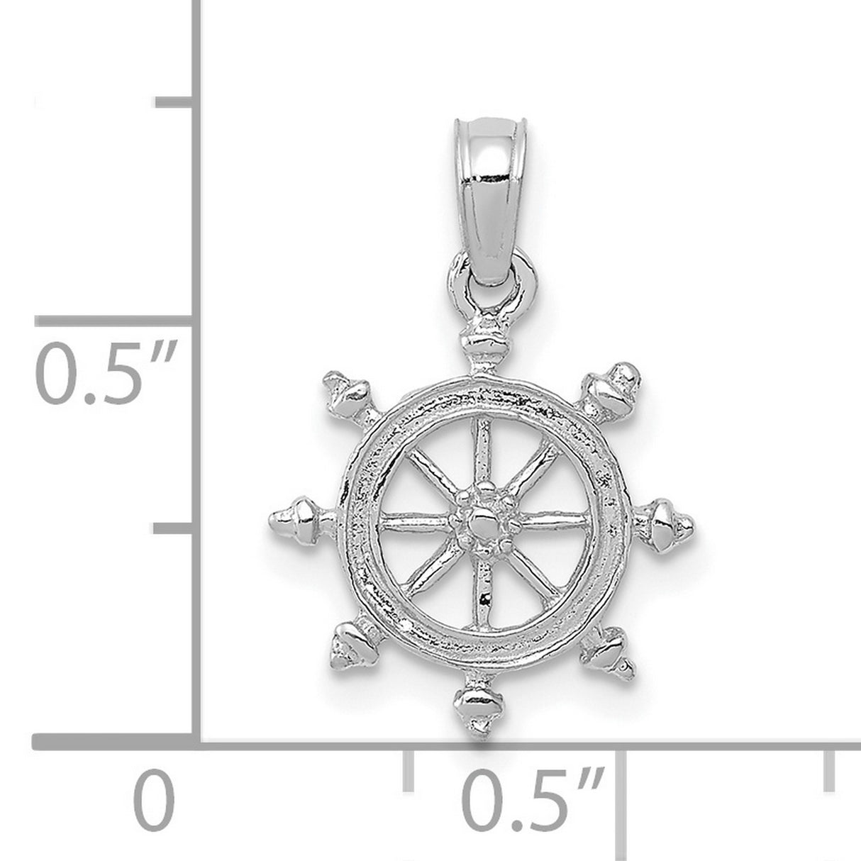 14k White Gold Ship Wheel Pendant, Nautical Helm Design for Men or Women