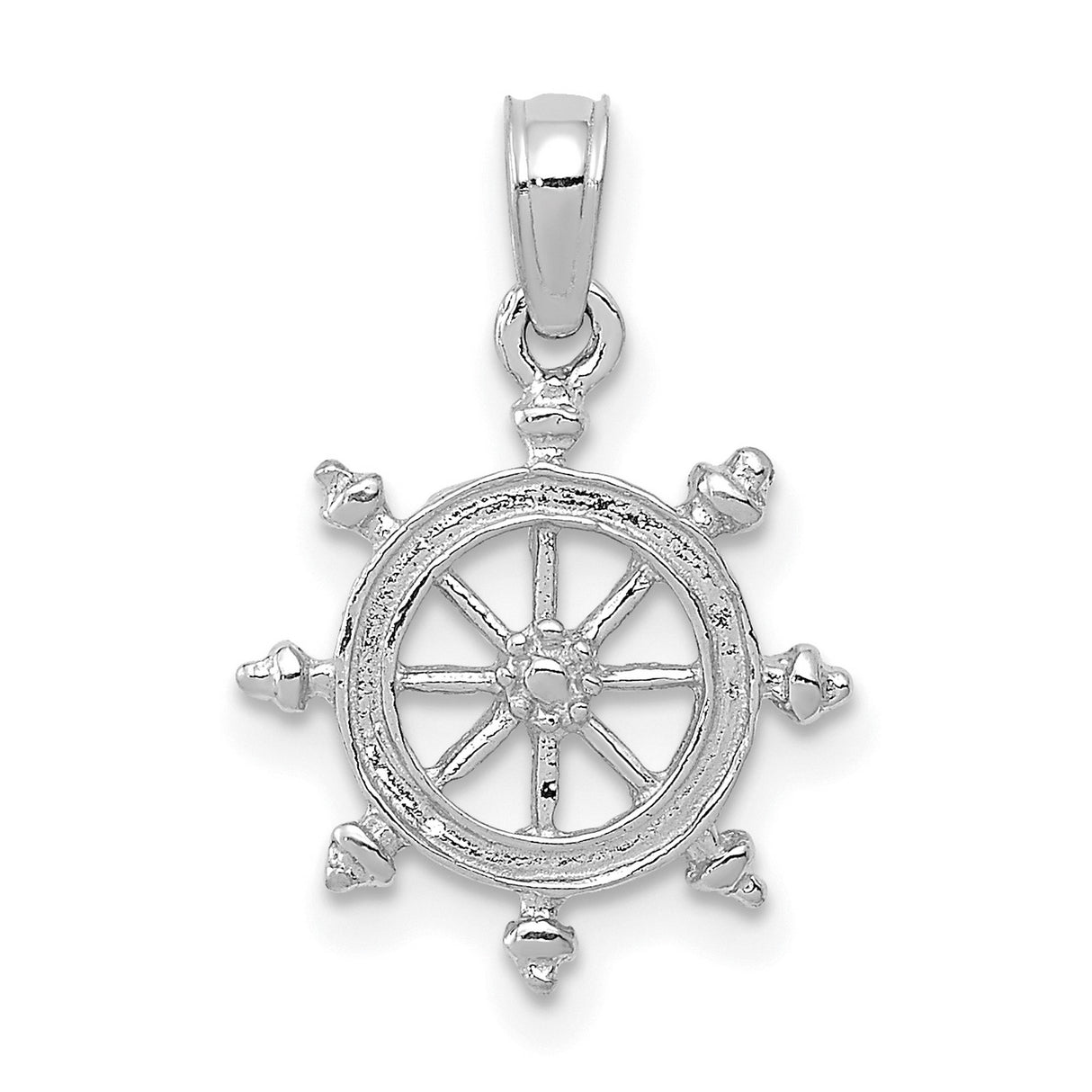 14k White Gold Ship Wheel Pendant, Nautical Helm Design for Men or Women