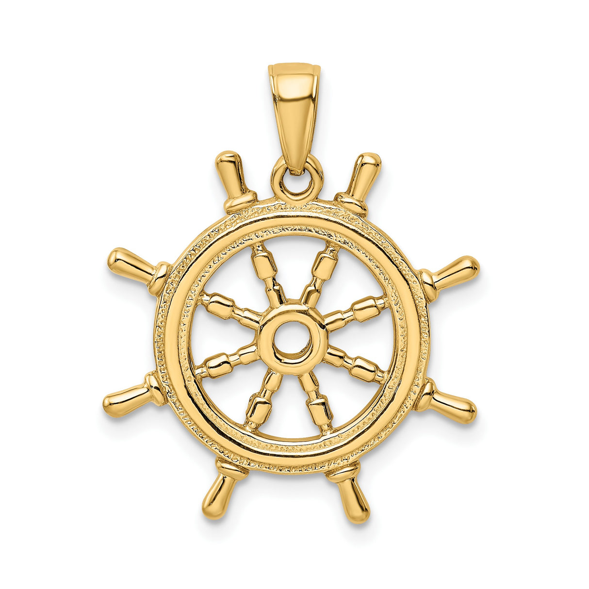 14k Yellow Gold Ship Wheel Pendant with Nautical Helm Design for Men or Unisex