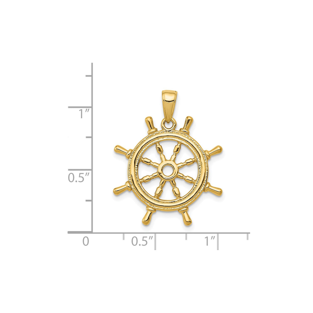 14k Yellow Gold Ship Wheel Pendant with Nautical Helm Design for Men or Unisex