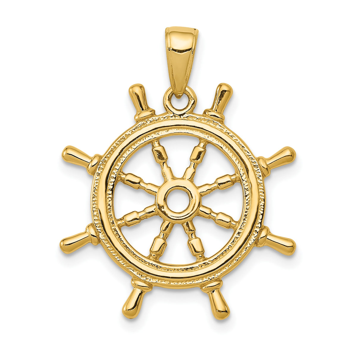 14k Yellow Gold Ship Wheel Pendant with Nautical Helm Design for Men or Unisex