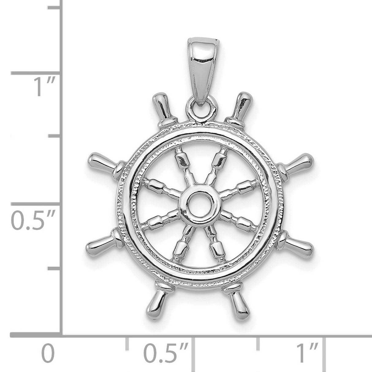3-D Ships Wheel Charm Pendant in Real 14k White Gold