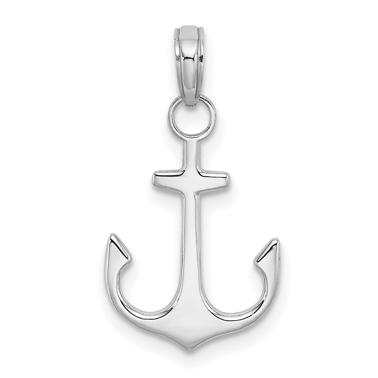 14k White Gold Anchor Pendant with Subtle Cross Design, Nautical Christian Charm