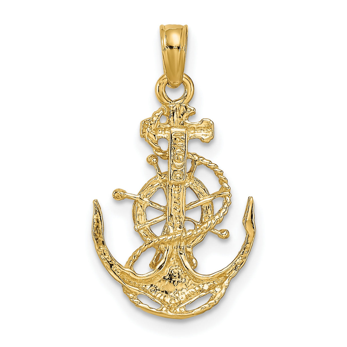 Small Sea Anchor With Wheel Charm Pendant in Real 14k Yellow Gold