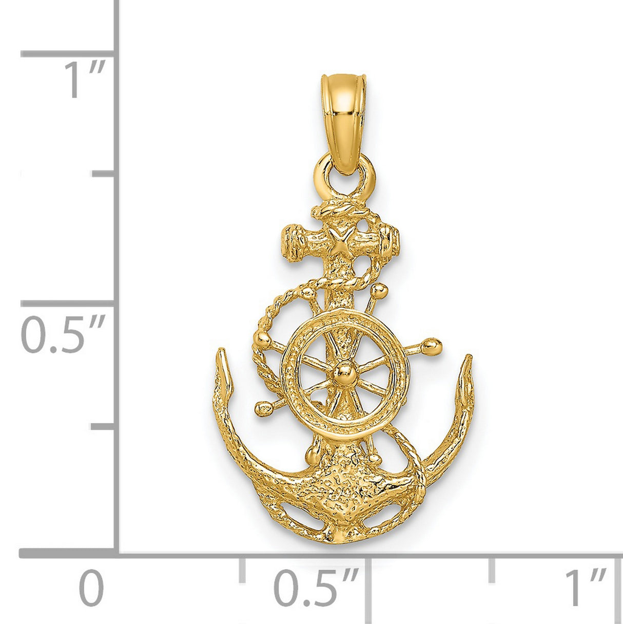 Small Sea Anchor With Wheel Charm Pendant in Real 14k Yellow Gold