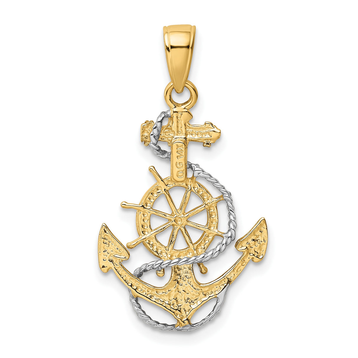 14k Multi-Tone Gold Nautical Pendant with Anchor, Ship Wheel and Rope Design for Men