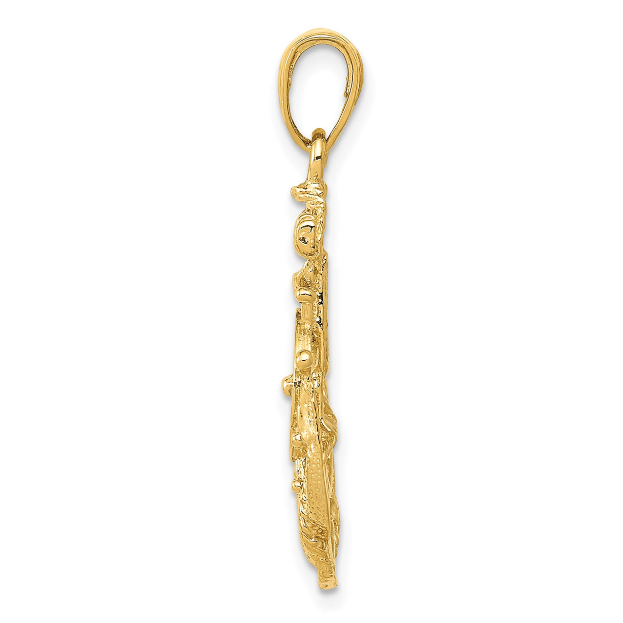 14k Yellow Gold Nautical Pendant with Ship Anchor and Captain Wheel Design