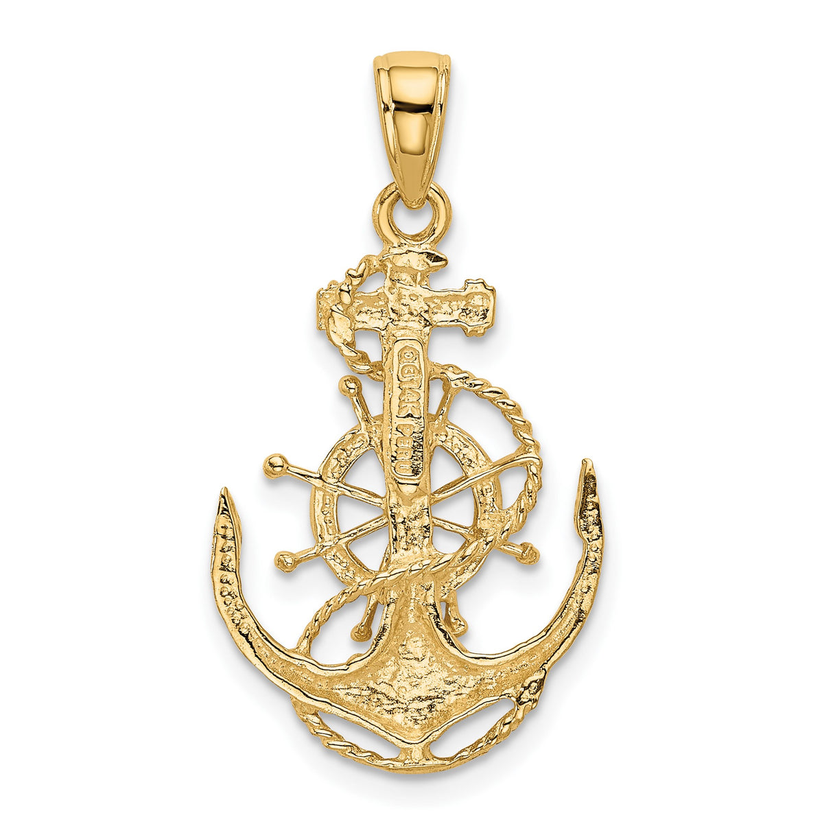 14k Yellow Gold Nautical Pendant with Ship Anchor and Captain Wheel Design