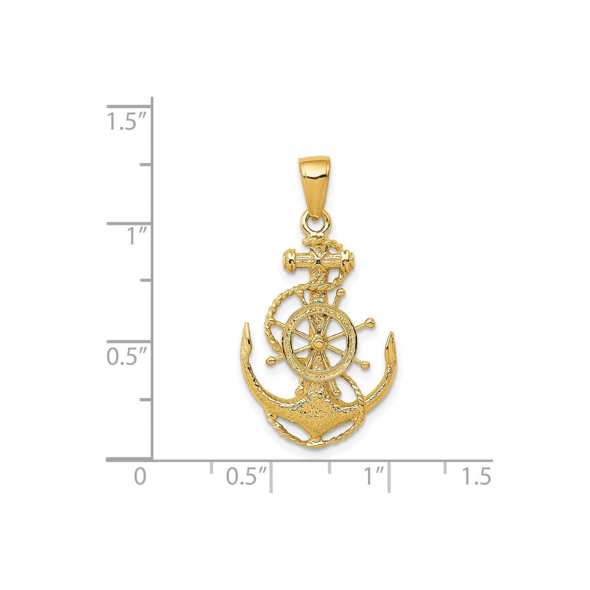 14k Yellow Gold Nautical Pendant with Ship Anchor and Captain Wheel Design