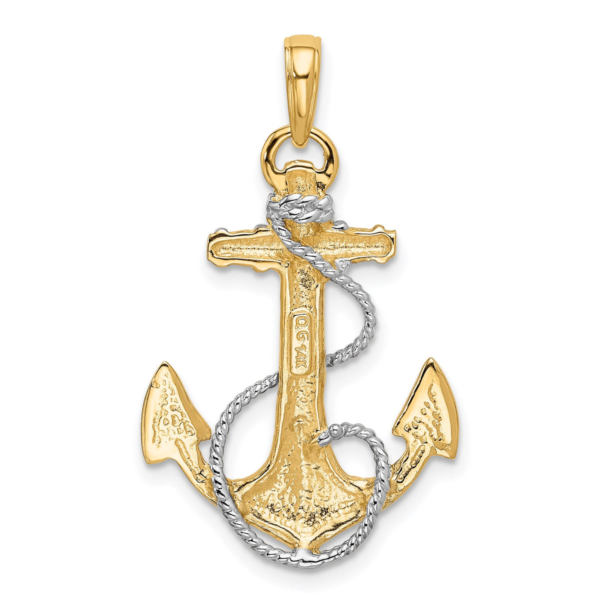 14k Multi-Tone Gold Anchor Pendant with Rope Design, Nautical Christian Symbol for Men