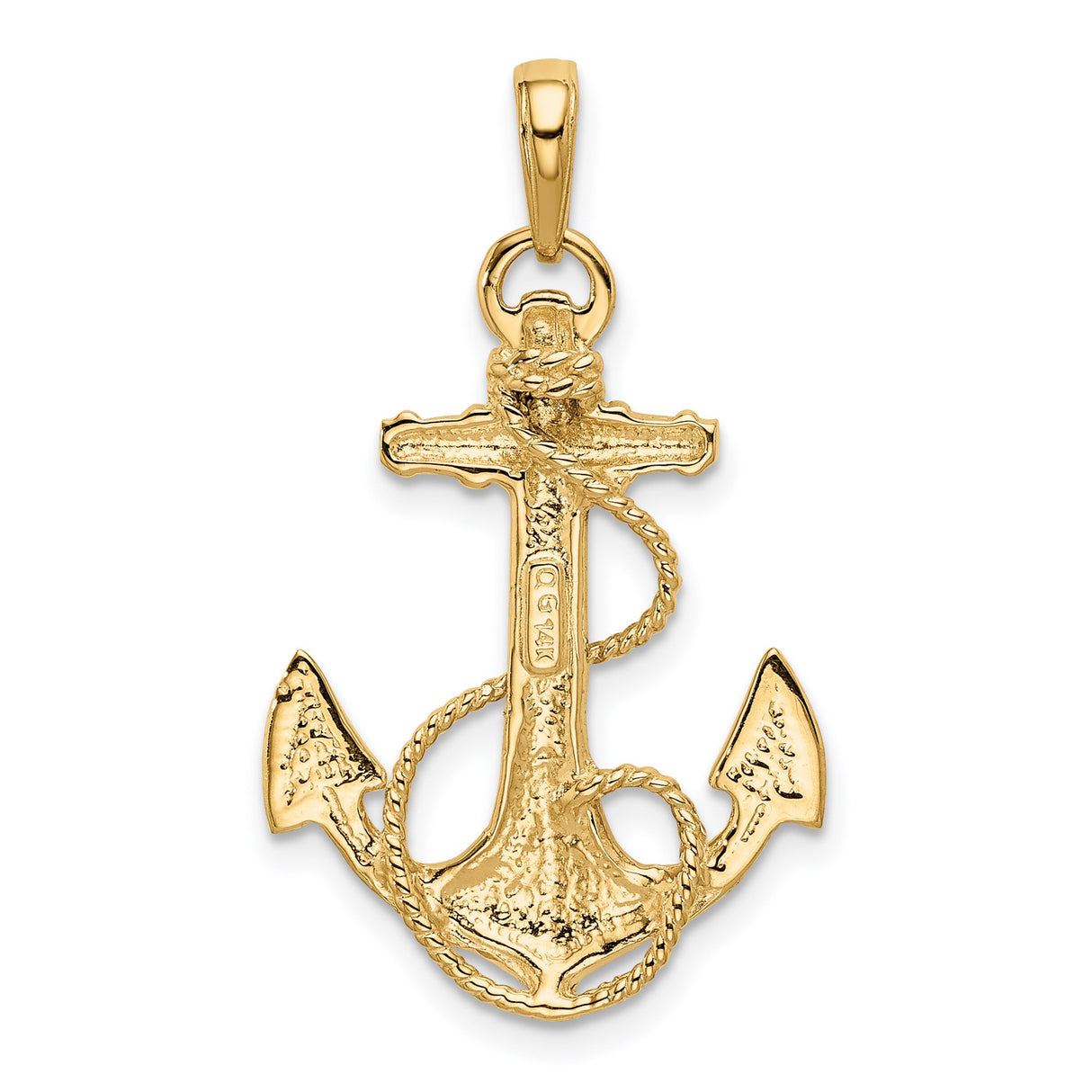 14k Yellow Gold Anchor Pendant with Rope Design, Nautical Symbol of Faith and Strength