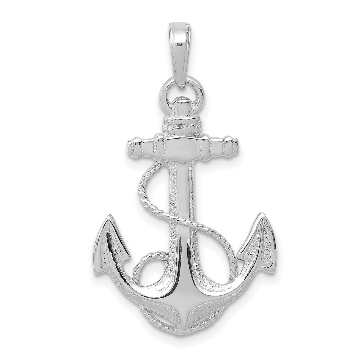 14k White Gold Anchor Pendant with Rope Design, Nautical Christian Symbol for Women or Unisex