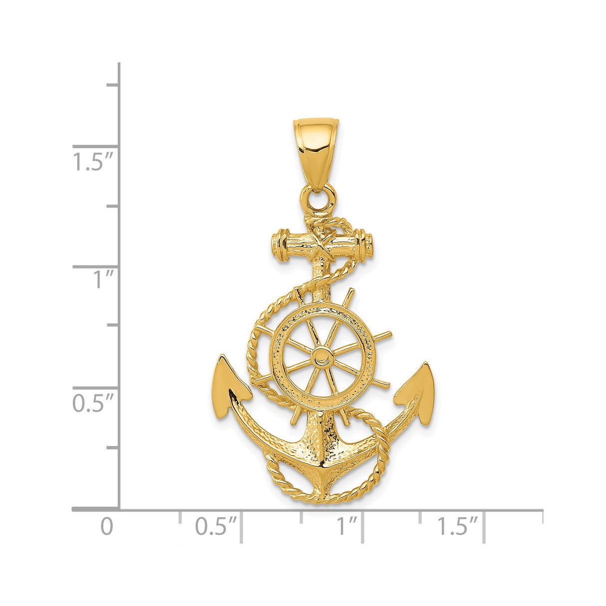 14k Yellow Gold Anchor Pendant with Ship Wheel and Rope Nautical Design