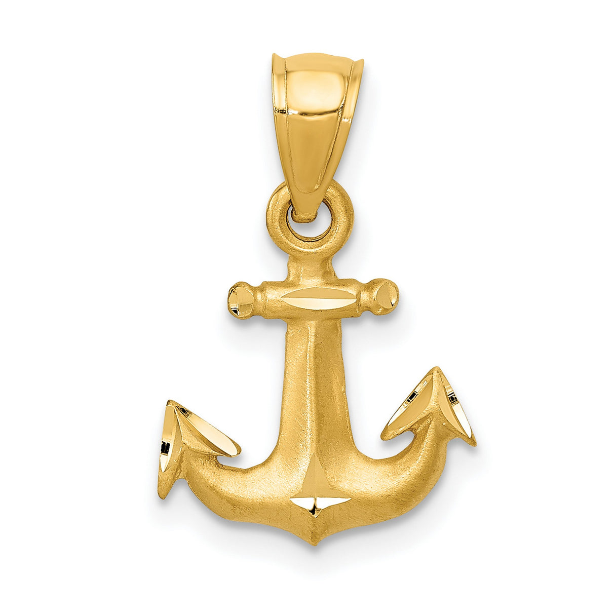 Satin Finish Anchor Charm Pendant in Real 14k Yellow Gold