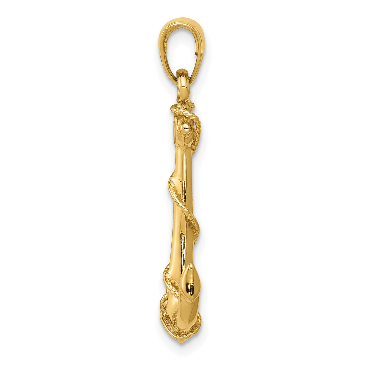 14k Yellow Gold Anchor Pendant with Rope Detail, Nautical Christian Symbol for Men or Women