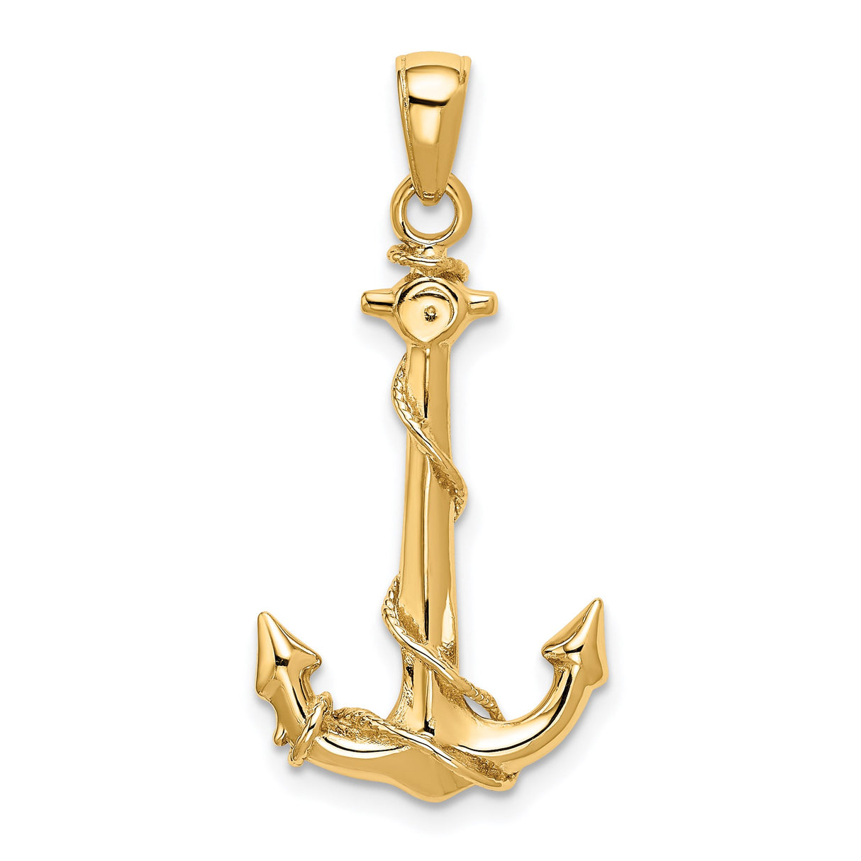 14k Yellow Gold Anchor Pendant with Rope Detail, Nautical Christian Symbol for Men or Women