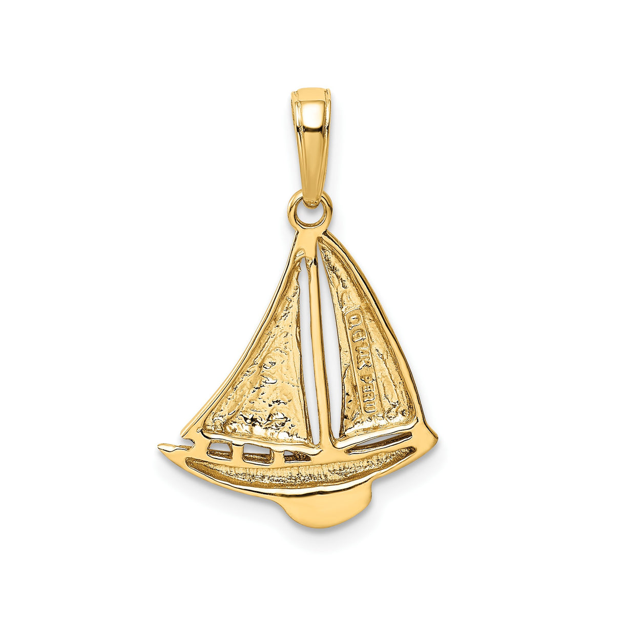 14k Yellow Gold Sailboat Pendant, Polished Nautical Charm, Coastal Theme Jewelry for Women or Unisex