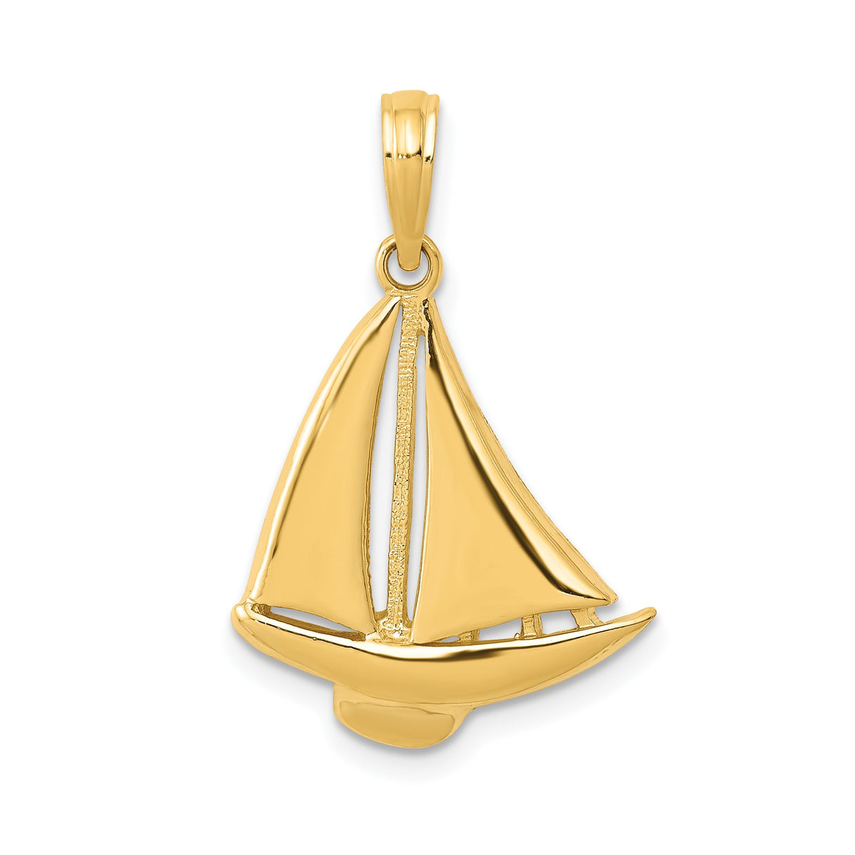 14k Yellow Gold Sailboat Pendant, Polished Nautical Charm, Coastal Theme Jewelry for Women or Unisex