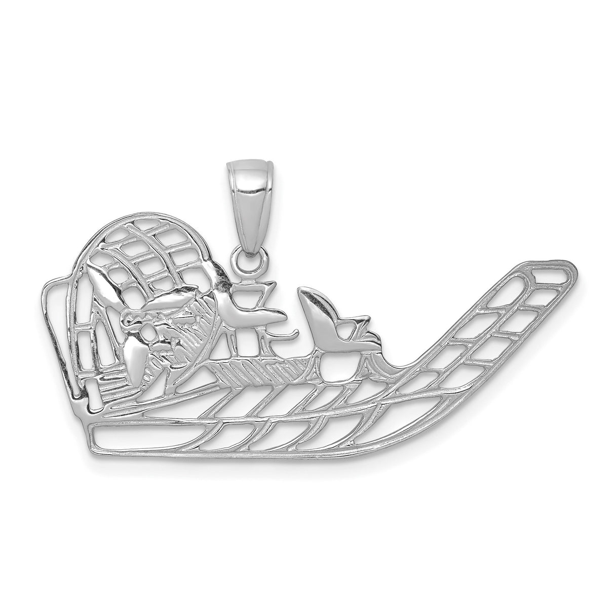 14k White Gold Airboat Pendant, Detailed Boating Charm, Outdoor Adventure Theme