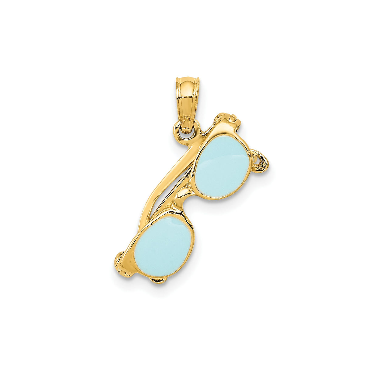14k Yellow Gold Sunglasses Pendant with Light Blue Enamel Lenses, Movable Coastal Charm