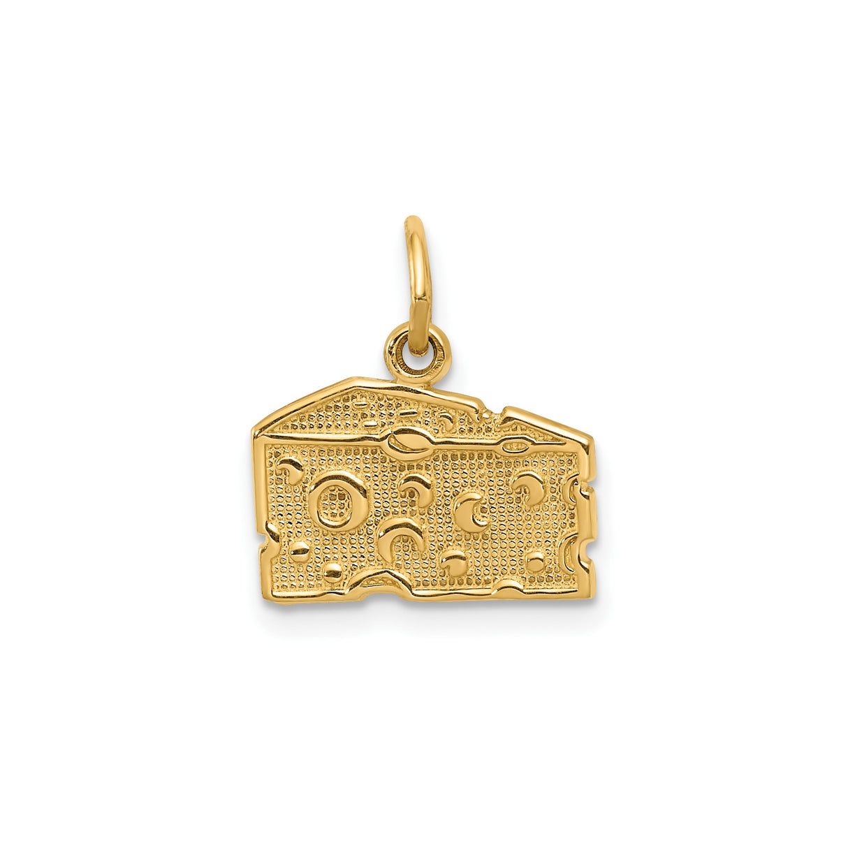 14k Yellow Gold Cheese Wedge Pendant Charm, Swiss Cheese Slice Design, Culinary Theme