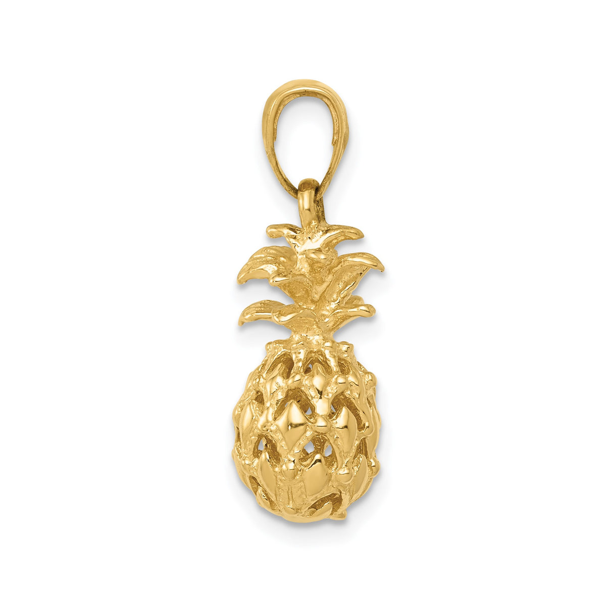 14k Yellow Gold Pineapple Pendant Charm, Tropical Fruit Symbol, Unisex Summer Jewelry