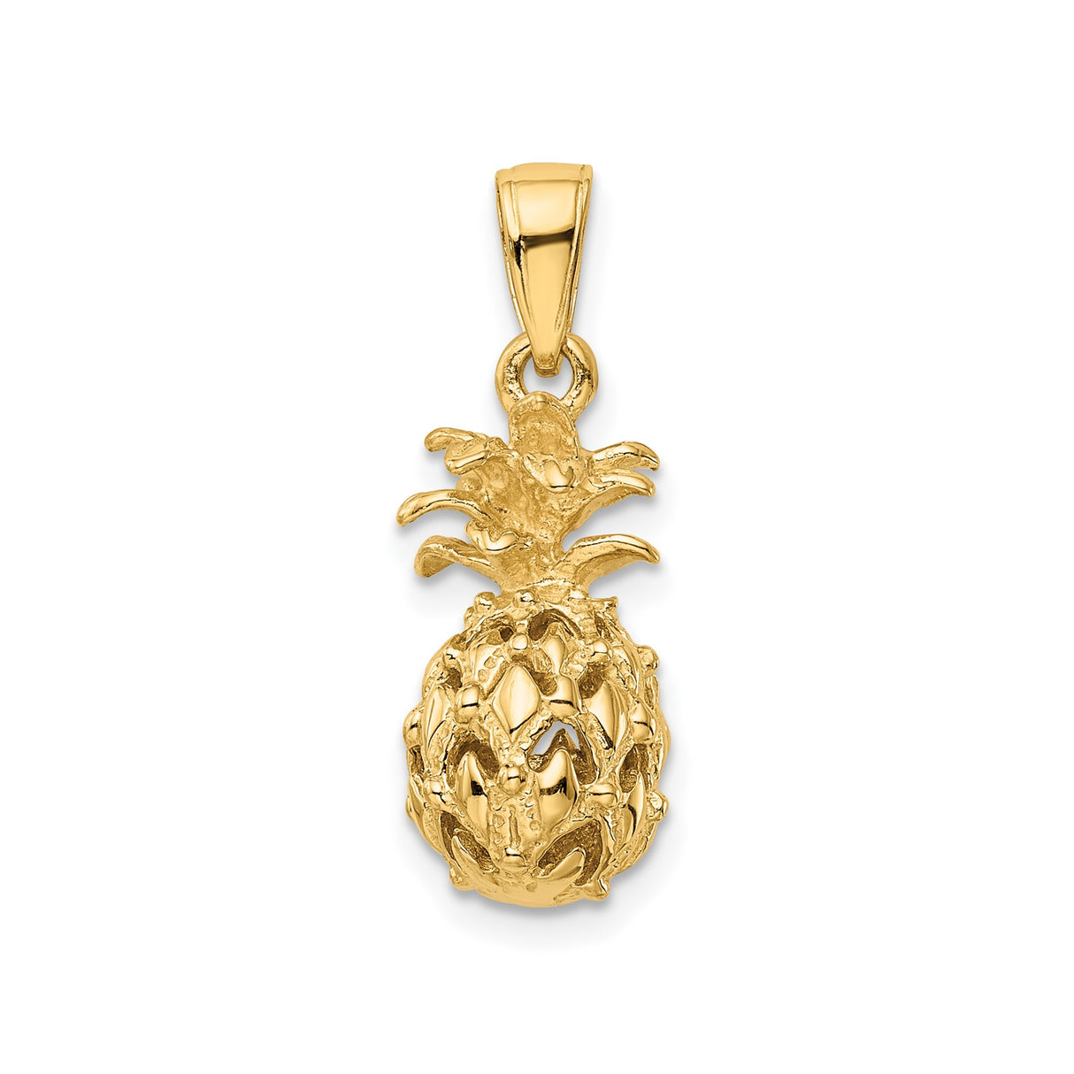 14k Yellow Gold Pineapple Pendant Charm, Tropical Fruit Symbol, Unisex Summer Jewelry