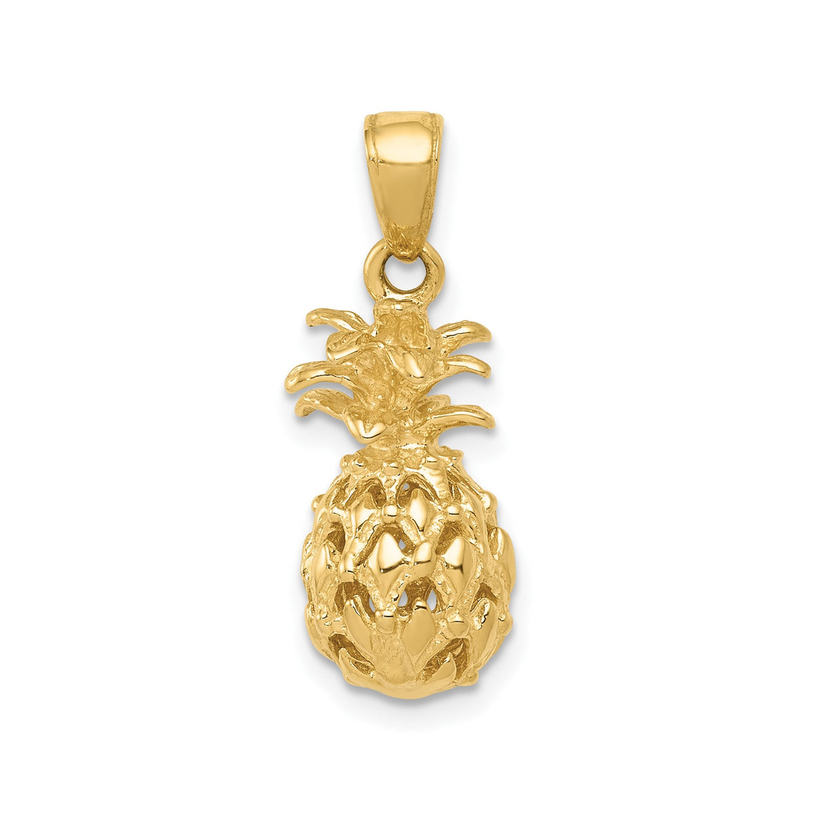 14k Yellow Gold Pineapple Pendant Charm, Tropical Fruit Symbol, Unisex Summer Jewelry