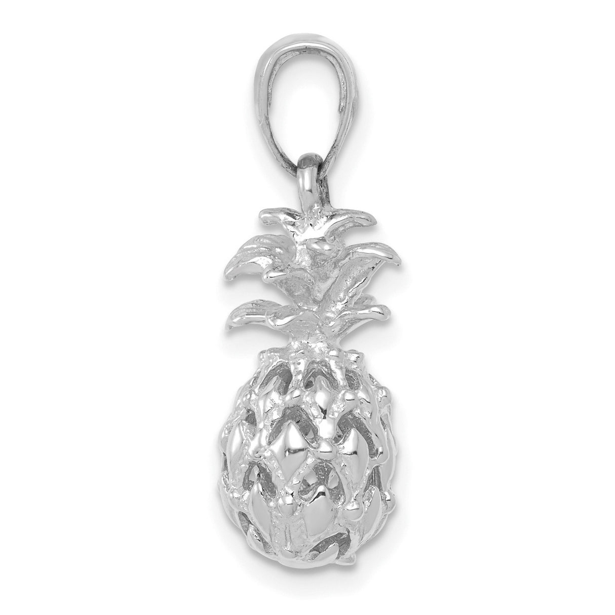 14k White Gold Pineapple Pendant, Tropical Fruit Charm with Detailed Design for Women