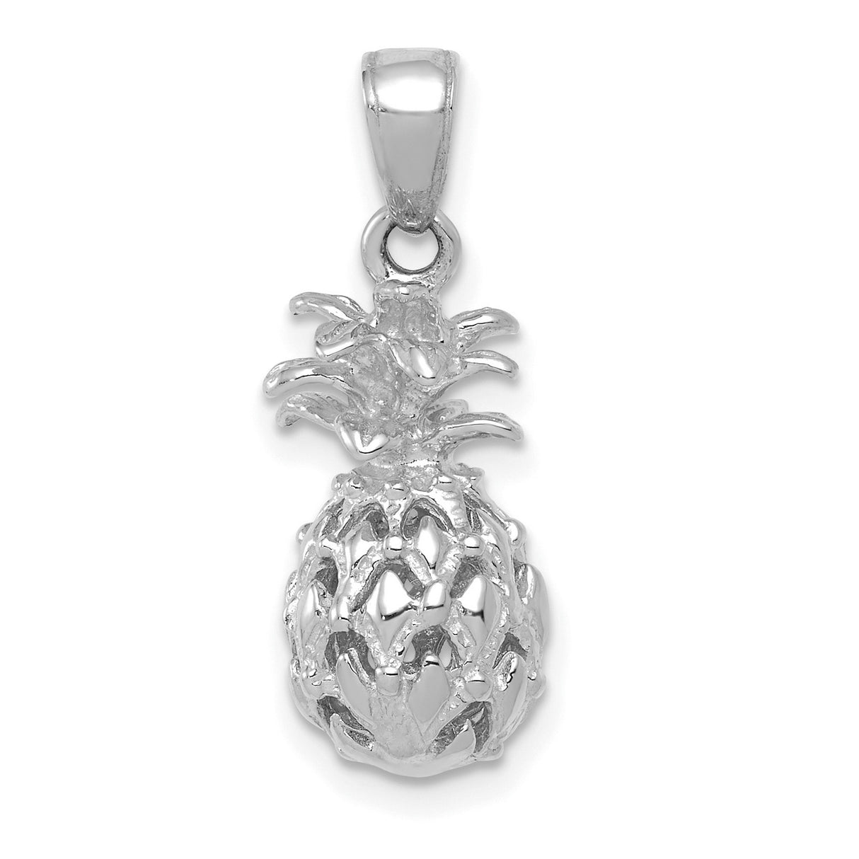 14k White Gold Pineapple Pendant, Tropical Fruit Charm with Detailed Design for Women