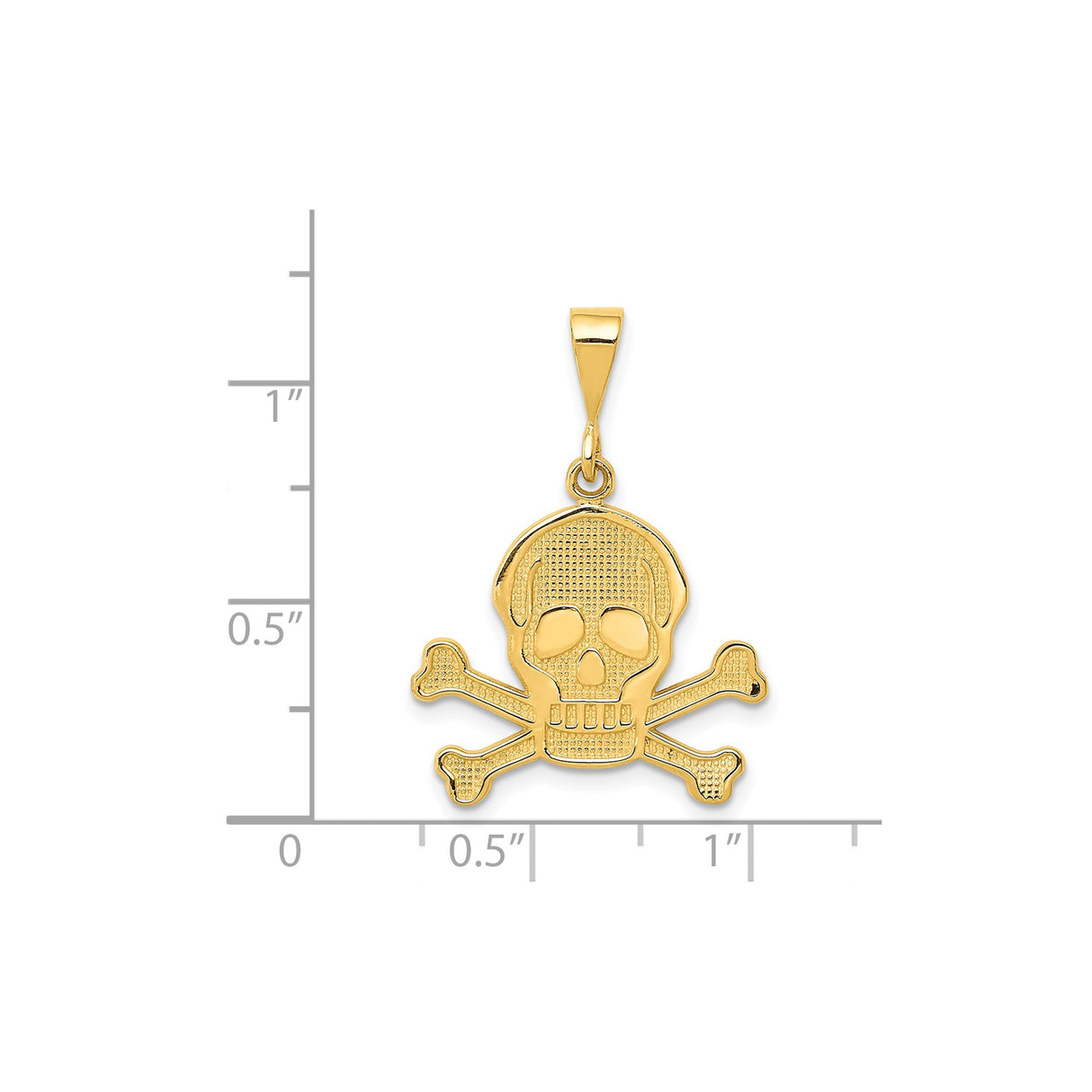 14k Yellow Gold Skull and Crossbones Pendant, Textured Pirate Design, Biker Gothic Style