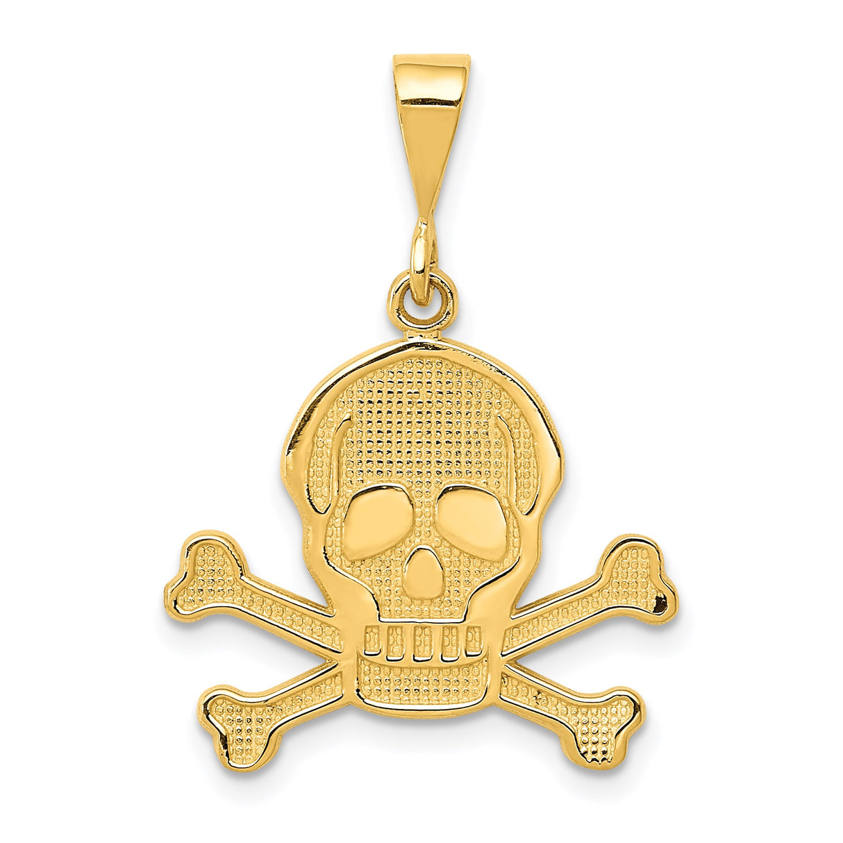 14k Yellow Gold Skull and Crossbones Pendant, Textured Pirate Design, Biker Gothic Style
