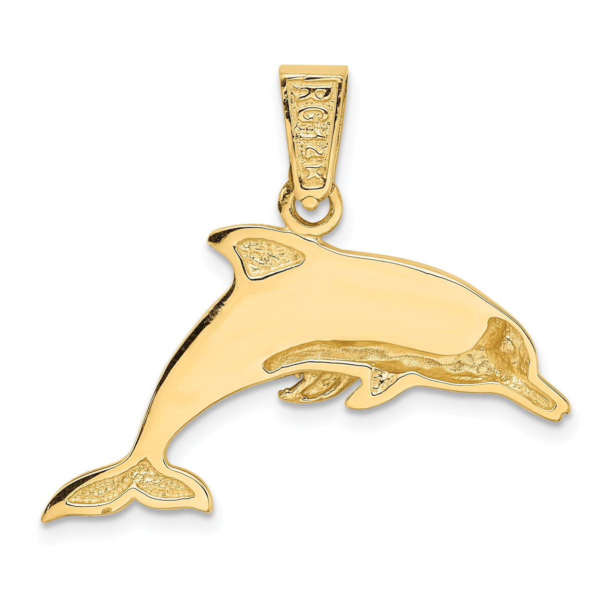 14k Yellow Gold Dolphin Pendant with Lab Created Blue Green Opal Inlay, Coastal Marine Theme