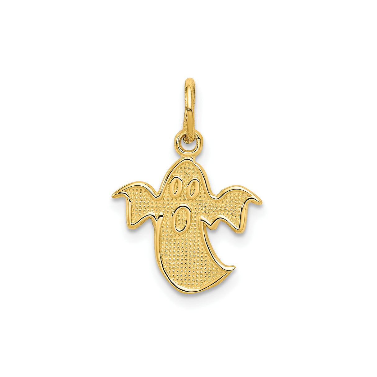 14k Yellow Gold Ghost Pendant Charm, Textured Whimsical Halloween Design, Unisex Jewelry