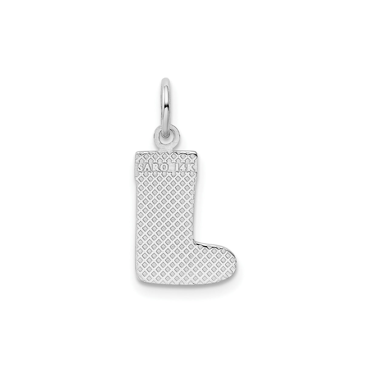 14k White Gold Christmas Stocking Pendant with Geometric Texture and Holiday Charm